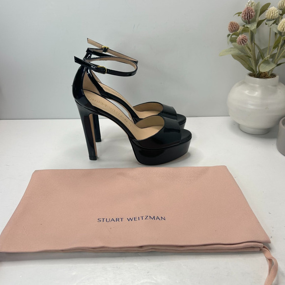 Stuart Weitzman Discoplatform Patent Leather Heels Black Women's 8.5B Tried On - Picture 12 of 12